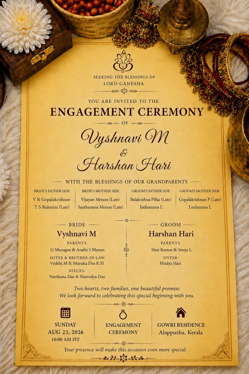 Engagement Invitation Card 2 - Vyshnavi & Harshan